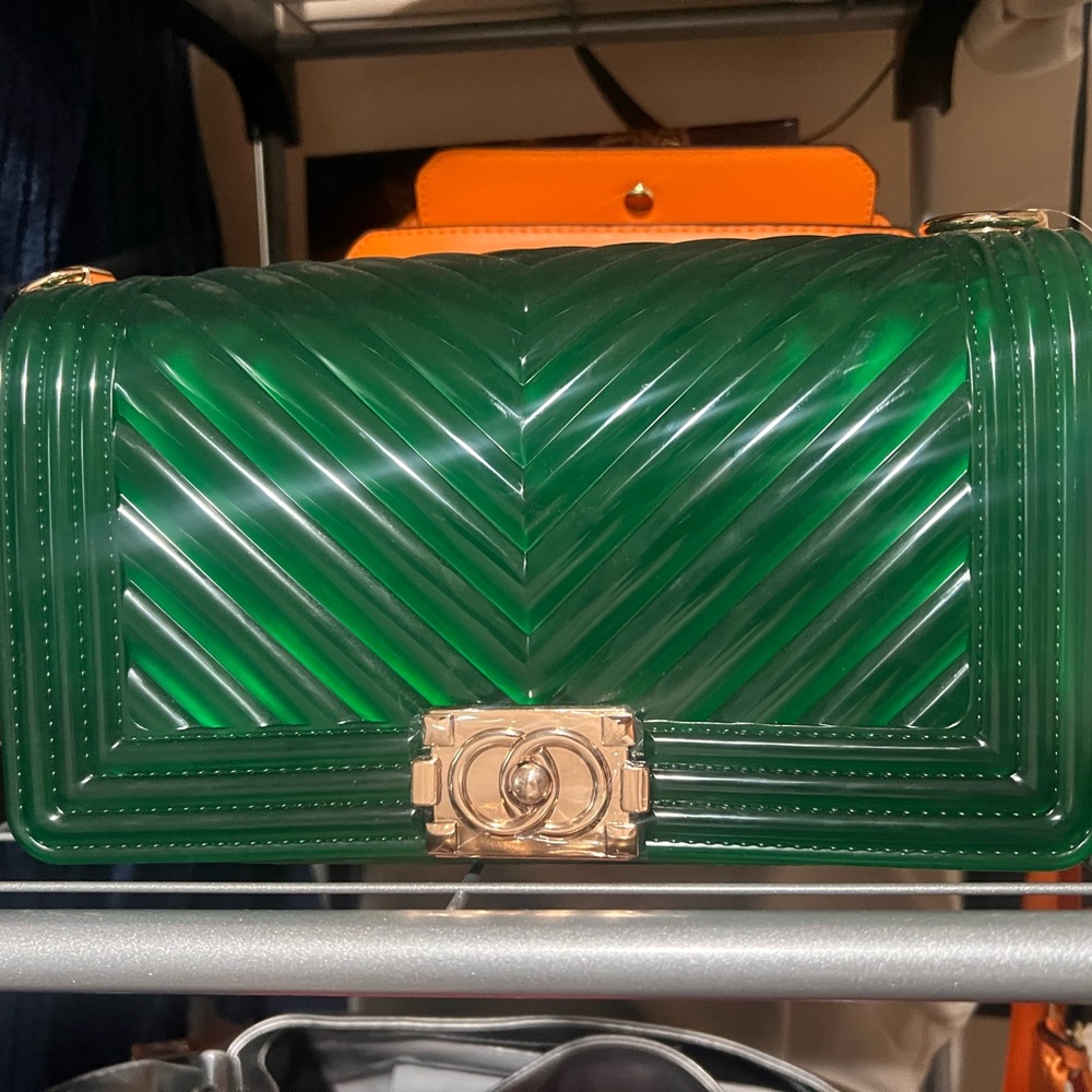 Emerald Green Quilted Clutch with Gold Clasp